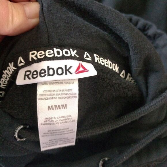 Reebok Men's Size Medium M Hoodie Sweatshirt Pass Through Pocket Black Athletic - Picture 3 of 3